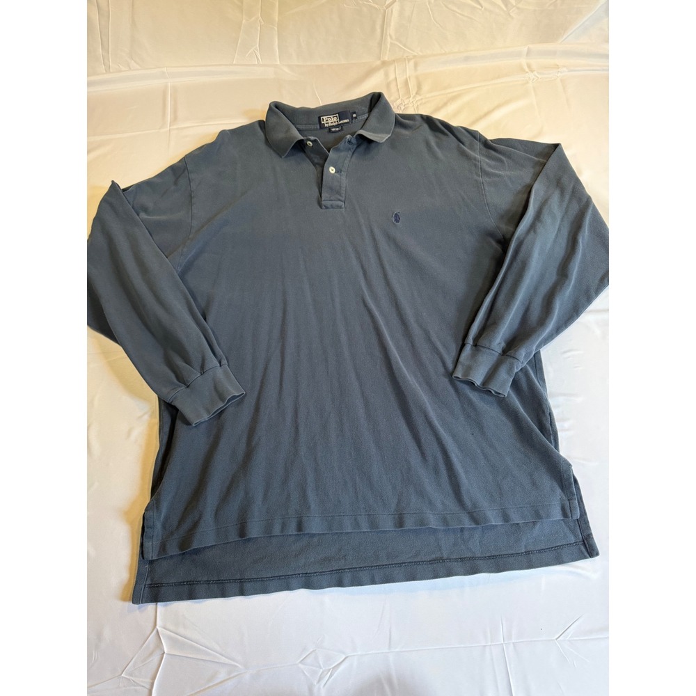 Polo Ralph Lauren Mens XL Long Sleeve Polo Shirt Blue Cotton Pique Pony Logo